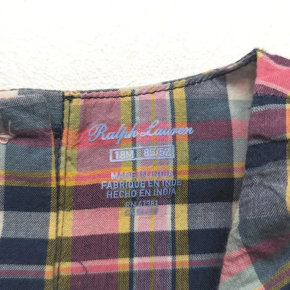 Ralph Lauren Dress Girls Size 18m Blue Plaid Casual